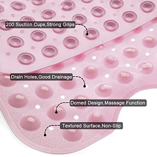 Bathtub and Shower Mats, Extra Long Non-Slip Bath Tub Mat 39 x 16 Inch, Machine Washable Bathmat with Suction Cups & Drain Holes for Bathroom Floor, Pink - color: Pink