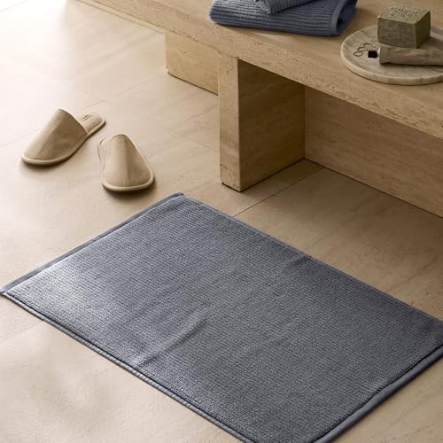 BOLL & BRANCH Turkish Ribbed Bath Mat - Mineral - 100% Organic Turkish Cotton - Plush Absorbent Quick Dry Luxury Bathroom Mat with Ribbed Texture - Soft Underfoot Spa Comfort - color: Mineral, style: Ribbed