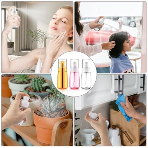 Cosywell Travel Spray Bottle 3 Pack 2oz 60ml Leak Proof TSA Approved Fine Mist Spray Bottle Empty Plastic Refillable Containers for Hair Perfume Toners Rose Water Cosmetics(Gold+Pink+Clear) - color: Gold+Pink+Clear, size: 2 oz