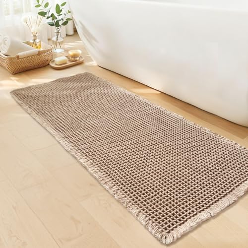 Waffle Bath Mat - Boho Bathroom Rugs Non Slip Washable, Super Absorbent & Quick Dry, Soft Bath Mat Farmhouse Bathroom Decor, 24'' x 48'', Khaki - color: Khaki, size: 24'' X 48''