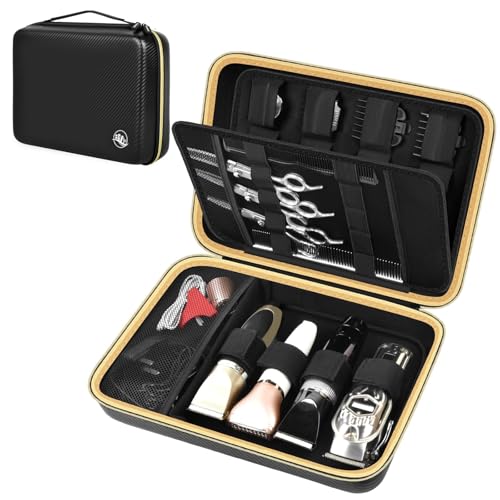 Boobowl Hard Case for Hair Clippers, Barber Tool Organizer for Home&Travel | Case Only for Clippers, Trimmers, Guards, Shears, Combs, Chargers and Small Grooming accessories, Black+Gold Zipper - color: Bronze