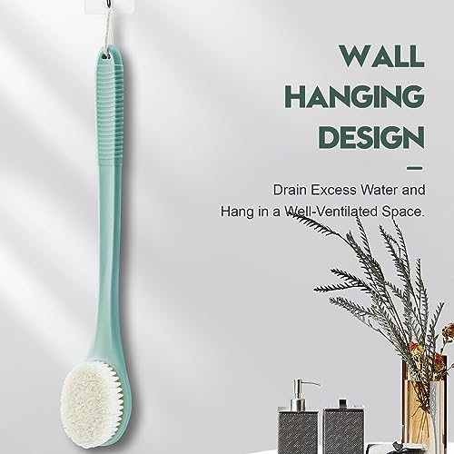 Back Scrubber for Shower, Shower Body Brush for Cleaning with Long Handle for Showering, 17 Inch Back Washer Exfoliator for Shower Men Women with Non-Slip Handle, Adhesive Hook (Pea Green) - size: Pea Green - Artificial Bristles