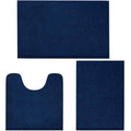 LINLA 3 Pieces Bathroom Rug Set, Absorbent Non Slip Chenille Bath mat, Thick Plush Chenille Carpet Mats Set,Washable Dry Quickly with U-Shaped Toilet Mat for Tub, Shower（Navy Blue） - color: Navy Blue