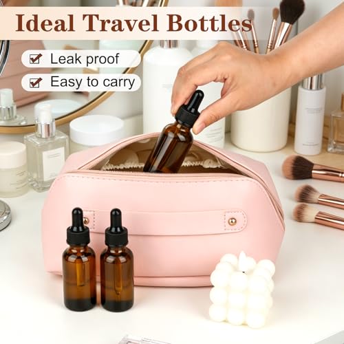 80 Pack 1oz Amber Glass Bottles with Glass Eye Droppers for Essential Oils, Perfumes (Brush, Funnels, 2 Extra Droppers, 80 Pieces Labels & 30ml Measuring Cup Included) - color: Amber-80pack
