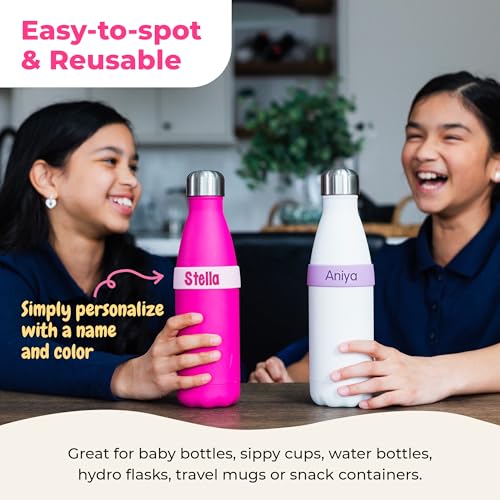 Mabel’s Labels Personalized Two-Tone Engraved Silicone Name Bands – Reusable Dishwasher-Safe Name Bands for Water Bottles, Sippy Cups & Drinkware (Blue & Light Blue, 4 Pack) - color: Blue, size: 4 Count (Pack of 1)