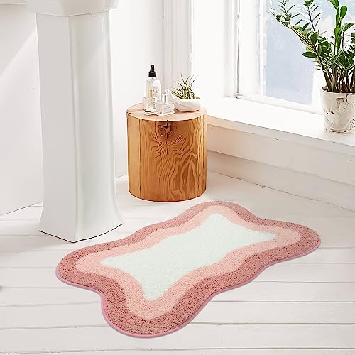 HAOCOO Pink Bathroom Rugs Washable, 18x25 inch Soft Non Slip Funny Bathroom Decor Cute Bath Mat, Luxury Soft Microfiber Absorbent Bathmat Floor Carpet for Shower Tub Bedroom - color: Pink, size: 18x25 inch (Irregular)