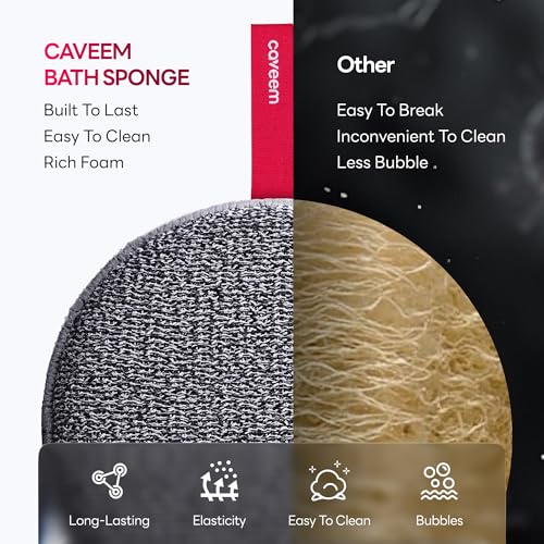 Caveem Exfoliating Body Scrubber, Bath and Body Scrub Buffer, Body Exfoliator for Remove Dead Skin, Gentle and Rough Lightweight Sponge for Shower (2 Pack) - style: Round and Dual-Sided Exfoliation