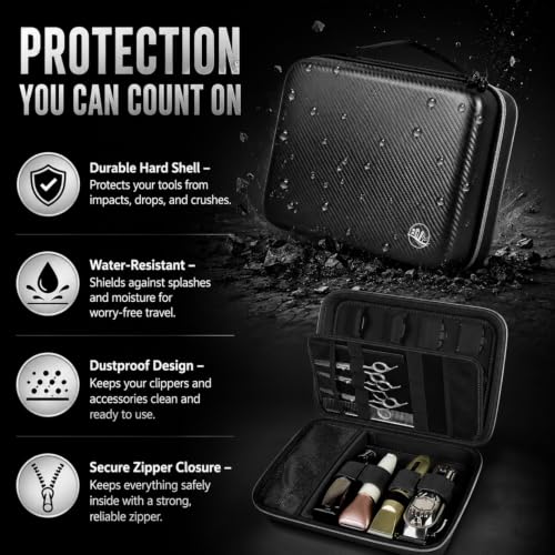 Boobowl Hard Case for Hair Clippers, Barber Tool Organizer for Home&Travel | Case Only for Clippers, Trimmers, Guards, Shears, Combs, Chargers and Small Grooming accessories, Black+Silver Zipper - color: Black+Silver Zipper
