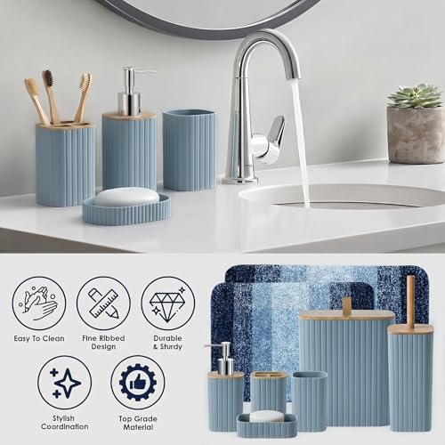Bathroom Accessories Set - Bathroom Set with Shower Curtain and No Slip Rugs, Trash Can, Toilet Brush Holder Set, Soap Dispenser & Bath Towels - Stylish Bath Decor for Home, Apartment, Blue, 25PCS - color: Blue