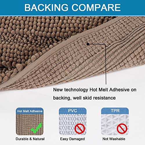 H.VERSAILTEX Bath Rugs for Bathroom Non Slip Bath Mats Extra Thick Chenille Striped Rug 20" x 32" Absorbent Non Skid Fluffy Soft Shaggy Washable Plush Mat for Indoor, Bath Room, Tub - Taupe Brown - color: Taupe Brown, size: 20" x 32"