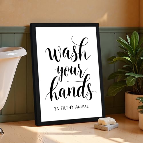 Urmoya Black and White Simple Bathroom Canvas Wall Art, Funny Small Bathroom Wall Decor, Rustic Sign Decoration Art Prints For Toilet Restroom Tabletop Desk 16x24 Inch Wood Framed - color: Character, size: 24"L x 16"W