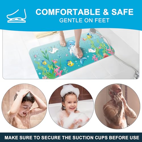 XIYUNTE Baby Bath Mat for Tub Non Slip Kids Bath Mat - 40''x16'' Extra Long Cartoon Bathtub Mat Non Slip Kids Shower Mat Eco-Friendly Toddler Bath Mats with Suction Cups, Machine Washable - color: F-color