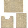LINLA 3 Pieces Bathroom Rug Set, Absorbent Non Slip Chenille Bath mat, Thick Plush Chenille Carpet Mats Set,Washable Dry Quickly with U-Shaped Toilet Mat for Tub, Shower（Beige） - color: Beige