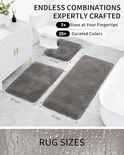Bathroom Rugs Non Slip Washable, Ultra Thick Soft Microfiber Absorbent Bath Mats, High Density Foam Latex Non Slip Backing Bath Rugs, Fluffy Floor Carpet for Tub&Shower 24x17, Darkgrey - color: Dark Grey, size: 24" X 17"(Small Bathroom Rug)