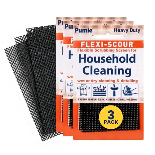 PUMIE Flexi-Scour (3 Pack) - Flexible Scrubbing Screen - Heavy Duty Scouring Pad - Abrasive Grit Cleaning Screen for Toilet Bowls, Grills, Removes Carbon, Rust, Scale, Grime - 5.5x4 in, Flex-3 C - size: 3 Pack