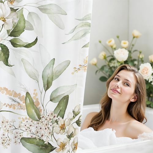 16 pcs Premium Floral Bathroom Set with Rugs and Shower Curtains,Flower high Absorbent Non-Slip Bath Mat and Shower Curtain Sets,Heavy-Weight 120gsm Bathroom Curtain with 12pcs Metal Hooks - color: Flower a