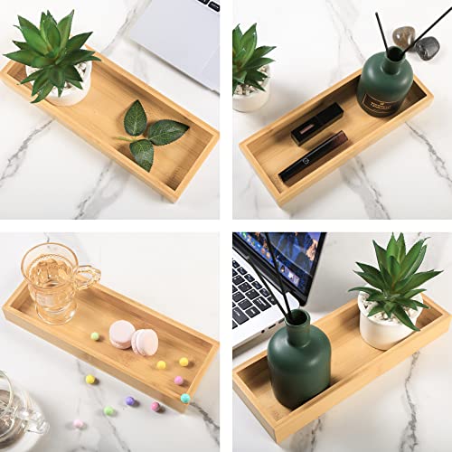 Natural Bamboo Vanity Tray, Sink Tray, Smooth and Thick Wooden Tray for Toilet Tank and Bathroom Counter Top, Kitchen Decor Wood Holder and SPA Home, 11.5x4.4x1.2 inches - size: 11.5" x 4.4" x 1.2"