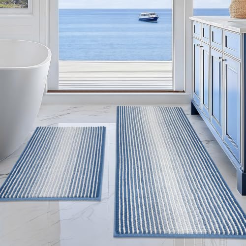 BSICPRO Bathroom Rugs and Mats Sets, 2 Piece Thick Absorbent Chenille Bath Mat Rug Set Non Slip, Soft Shaggy Bath Room Floor Mats for Bathroom, Machine Washable (Sky Blue, 20" x 47" Plus 16" x 24") - color: Sky Blue, size: 20" x 47" Plus 16" x 24"