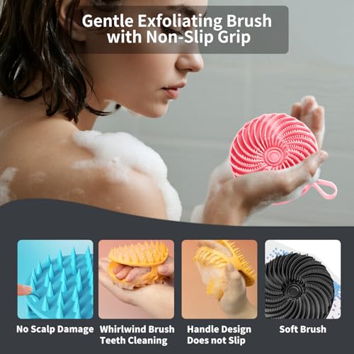 2 Pcs Larger Silicone Body Scrubber&Scalp Massager Hair Growth,Dual Sided Dual-Use,Exfoliating Body Scrubber,Wet&Dry Brush for Hair Massager Scalp,Silicone Shower Scrubber (Black and Pink) - color: Black and Pink