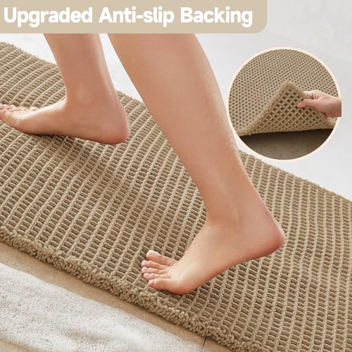 TYUU Waffle Runner Rug Bathroom, Long Boho Bathroom Rugs Non Slip Washable Super Absorbent Quick Dry Farmhouse Bath Decor, 60"x24" / 5'x2' Khaki - color: Khaki, size: 2' X 5' (Runner)