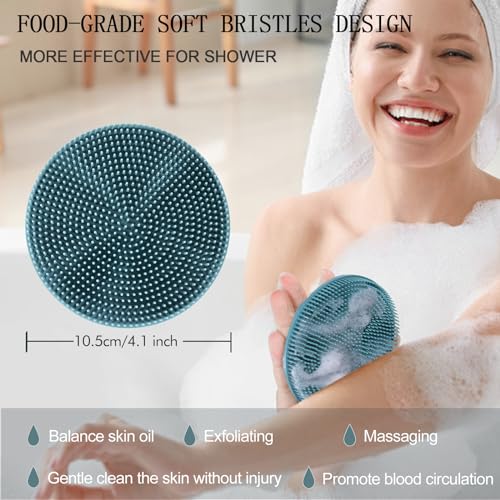 INNERNEED Food-Grade Soft Silicone Body Scrubber Shower Brush Handheld Cleansing Skin Brush, Gentle Exfoliating and Lather Well (Pack of 3) - color: (Set) Dark Green+pink+black