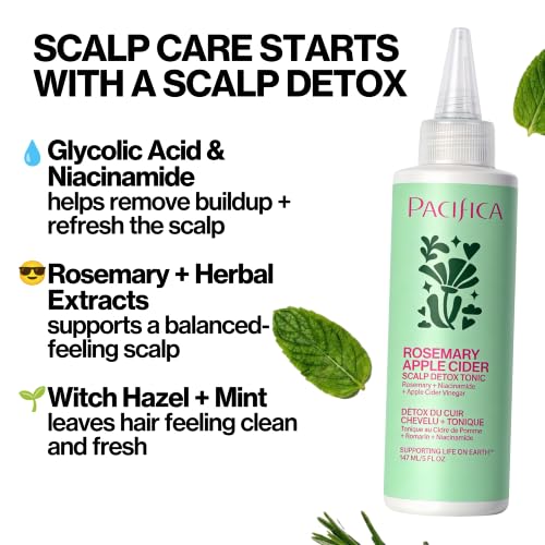 Pacifica Scalp Detox Tonic – Scalp Exfoliator with Glycolic & Salicylic Acid for Clarifying Build Up & Purifying – Infused with Rosemary to Support an Itchy, Dry Head – Vegan & Cruelty-Free – 5 oz - style: Scalp Detox Tonic