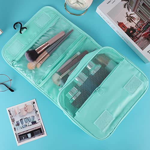 Pengxiaomei Hanging Toiletry Bag, Mint Green Waterproof Cosmetic Bag Portable Makeup Pouch Travel Wash Bag with Handle for Woman Teen Girl Wedding Bridal Gift Party - color: Turquoise