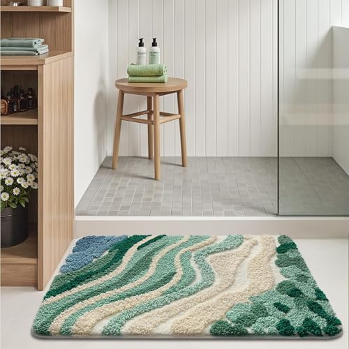 LUMI Beach Bathroom Rug Upgraded, Non Slip Bath Mat Quick Dry, Ultra Soft Washable Absorbent, Ocean Sea Theme Bath Rug for Shower Floor, Home Decor, Kids Room, Bathtub, 24"x36" - color: A-green, size: 24"x36"