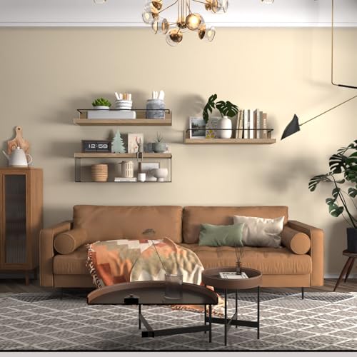 PopiShelves 22.5 inches Bathroom Shelves Over Toilet for Wall, Floating Shelves with Storage Basket Paper Holer for Kitchen Living Room, Bedroom & Classroom, Set of 3 (Nature Wood) - color: Nature Wood, size: 22.5"