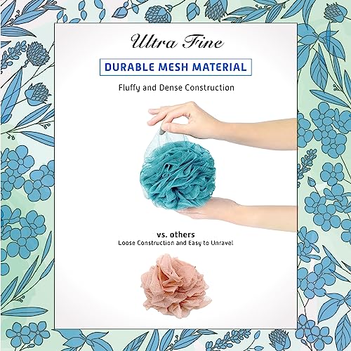 Spongentle Shower Loofah Bath Sponge, Body Scrubber with Soft Mesh, Exfoliating Bath Pouf and Body Wash Sponge for Women and Men, Bath Accessories Cleaning Tool, Large 60g 4 Pack - style: Ocean Breeze
