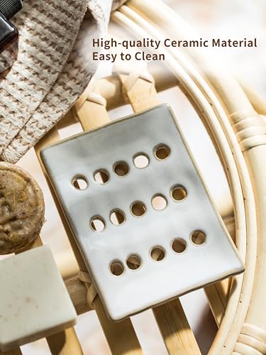Soap Dish with Self Drain, Bar Soap Holder for Bathroom and Kitchen Sink, Rectangular Soap Dishes for Shower Ceramic Soap Saver, Japanese Soap Tray, White - color: White, size: with Drain Holes
