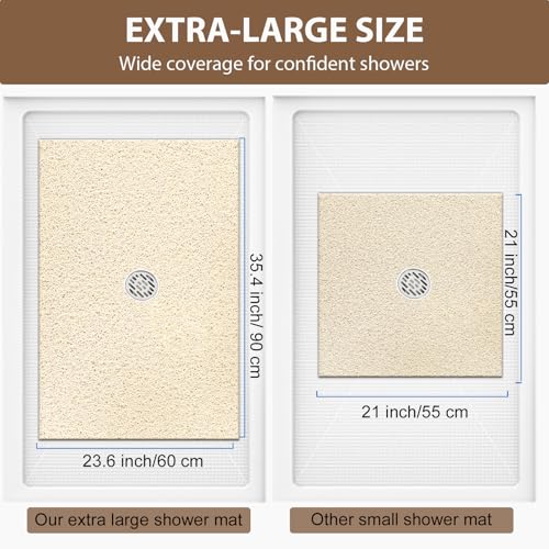 Shower Mat Non Slip: 36 x 24 Inch Extra Large Shower Mats for Inside Shower with Drain Hole - Soft PVC Loofah Anti Slip Shower Stall Mat for Walk-in Shower and Bathroom, Quick Drying - color: Khaki, size: 35.4" x 23.6" (Rectangular)