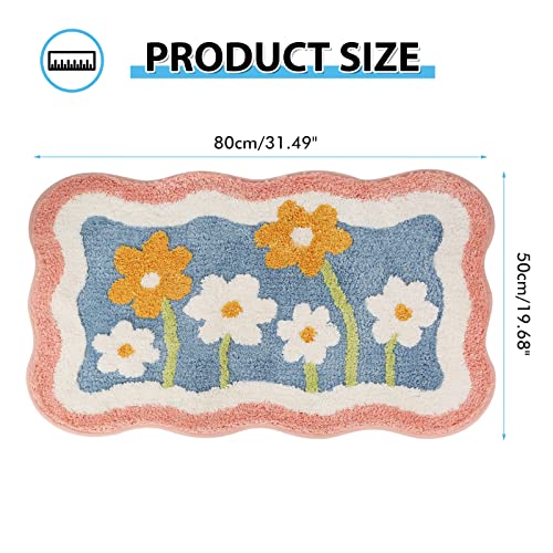 Floral Shag Bath Rug, Extra Soft, High Absorbent, Non-Slip Plush Shaggy Bath Carpet, Machine Washable, Great for Bathroom Floor, Tub and Shower, (19.68"x 31.49", Flowers) - size: 1'8" x 2'7" (Rectangular)