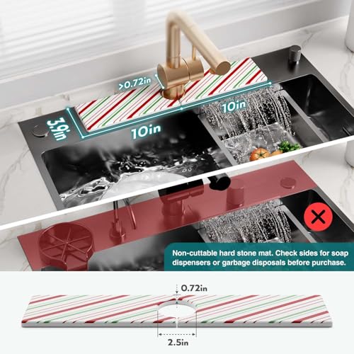 Stone Faucet Mat for Kitchen Sink, Diatomite Drying Stone Mat for Kitchen Counter, Prevent Moisture – Sink Splash Guard for Holiday Gift Home Decor (Red/Green, 20''x3.9'') - color: Red/Green, size: 20" x 20"