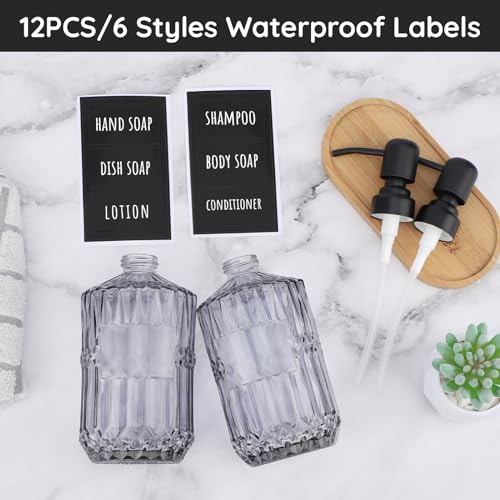 Segbeauty Glass Soap Dispenser Refillable, 2 Pack 15.2oz Modern Farmhouse Decor Pump Bottles with Labels, 450ml Western Decor Hand Soap Dispenser Set Liquid Gel Container for Bathroom Kitchen Gray - color: Gray, size: 15.2oz/450ml