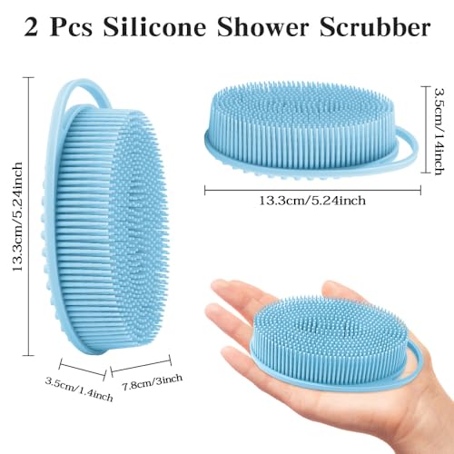2 Pack Silicone Body Scrubber with Loofah Exfoliating Soft Body Shower Scrubber for Body, 2 in 1 Bath and Shampoo Wash Brush for Skin Exfoliation Men Women (Blue&Pink) - size: Blue&Pink