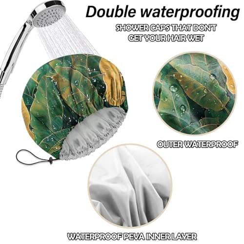 2 PCS Shower Cap Reusable Waterproof Double Layers Hair Caps Shower Bath Adjustable Elastic Hat for Women Girls Cute Aesthetic-Flower Leaf - color: AI6-Flower Leaf