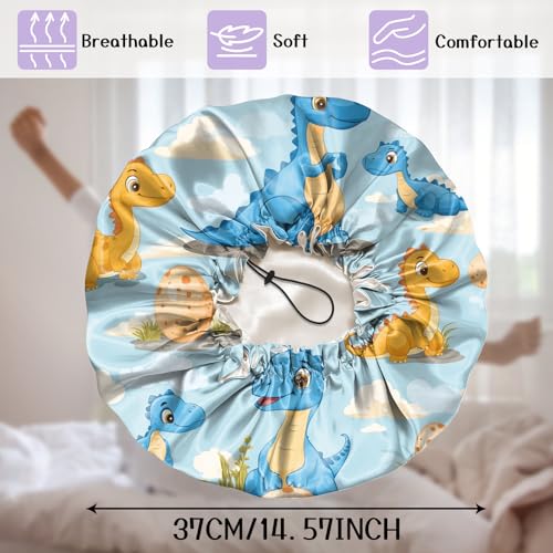 Luxury Shower Cap Silk Satin Lined Waterproof Reusable Adjustable Elastic Dry Hair Bathing Caps Cute for Women Girls-Dinosaur - color: C-18-Dinosaur