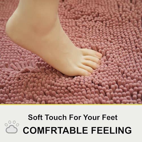 Bathroom Rugs Chenille 3-Piece Extra Soft and Absorbent Shag Bathroom Rugs, Machine Wash Mat, Strong PVC Non-Slip Underside, Plush Carpet Mats (Deep Pink) - color: Deep Pink, size: 2'8" x 1'8" (16x24"+20x32"+20x20"U shape）