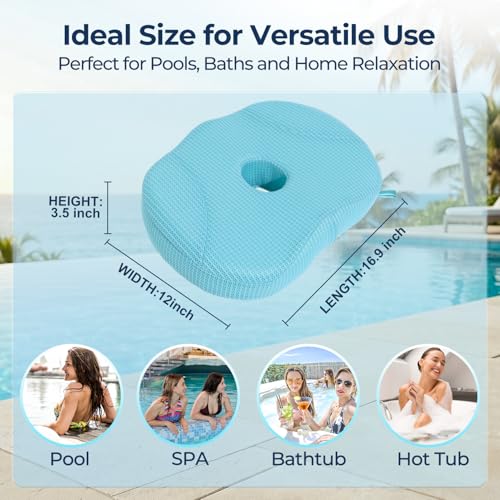 Idle Hippo Hot Tub Booster Seat, 4D Air Mesh Hot Tub Pillow with Powerful 6 Non-Slip Suction Cups, Ergonomic Booster Cushion, Quick Dry Spa Pillow for Indoor Outdoor Hot Tub-Lake Blue - color: Lake Blue