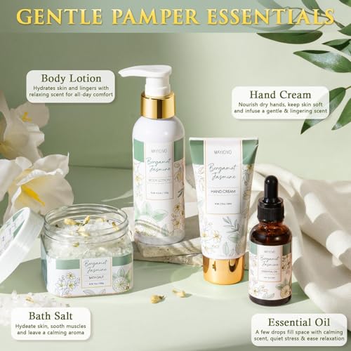 Birthday Gifts for Women, Bergamot Jasmine Relaxing Spa Gift Baskets for Women Self Care Package Bath Gift Set, Home Bath and Body Kit Pampering Christmas Gifts for Womens Her Mom Friend Sister Wife - color: Sage Green-Bergamot Jasmine