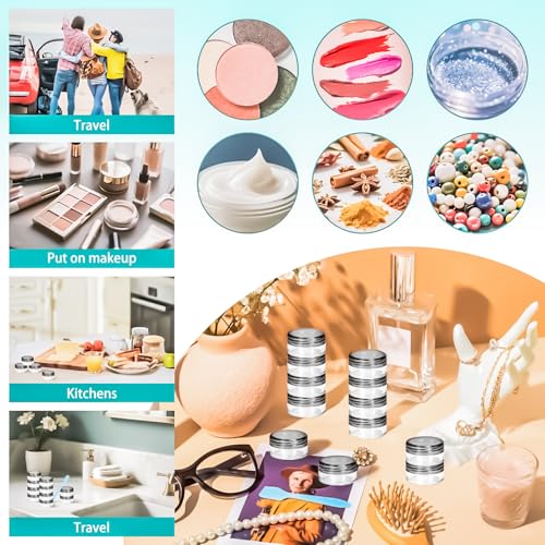 110 Pack 5g Plastic Jars with Lids, 5ml Round Clear Cosmetic Containers Makeup Jars, 5gram Travel Size Container Jar with Spatulas for Makeup Sample Lotion Cream Ointment Salve Balm Powder - color: Black, size: 5g