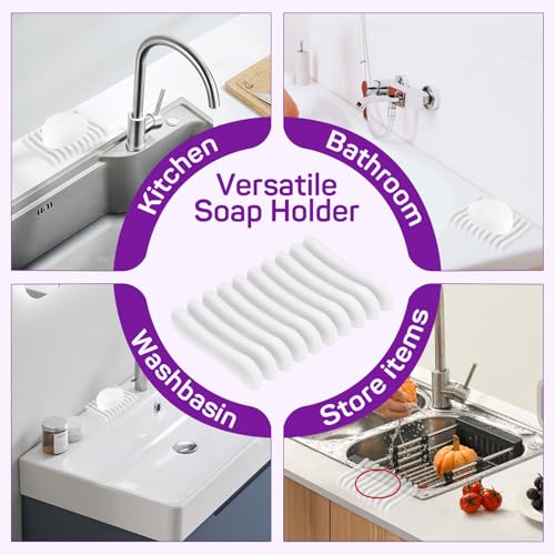 2 Pcs Self Draining Silicone Soap Holder - Waterfall Design Soap Dishes for Bathroom, Keeps Soap Bars Dry & Clean,White - color: White