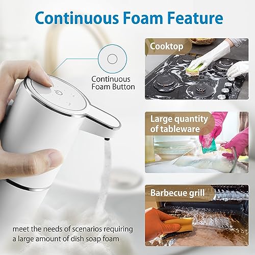 Automatic Foaming Soap Dispenser, 4-Level Adjustable Foam, Wall Mount, USB Rechargeable, 12.8oz/380ml, Touchless Hand & Dish Soap Dispenser for Bathroom, Kitchen, Hotel, Restaurant - color: White