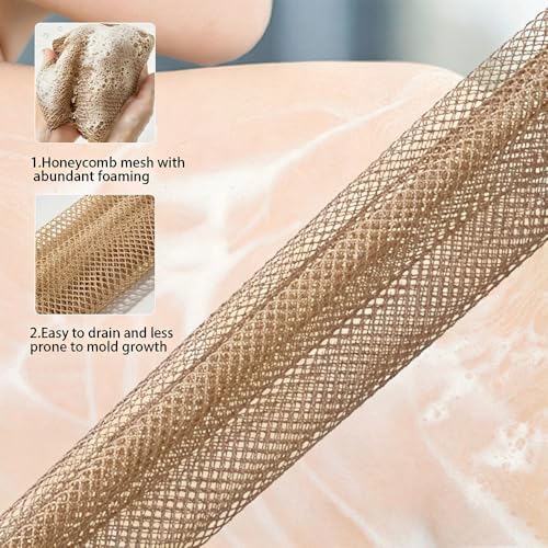 Exfoliating Bath Towel Set for Women Strong Cleaning Back Scrubber - color: Khaki