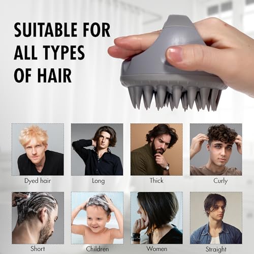 Hair Scalp Massager with Gift Set, Scalp Scrubber for Hair Growth & Dandruff Removal, Shampoo Brush with Soft Silicone Bristles - color: Gray