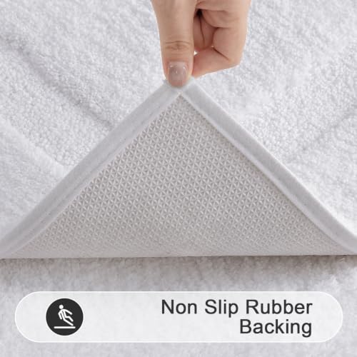 SHACOS White Bathroom Rugs Sets 3 Piece Bath Mat U Shaped Toilet Rug | 20x47+ 20x32+ 20x24, Soft Fluffy Microfiber Bath Rugs Set, Non Slip Washable Absorbent Bathroom Runner Floor Mats Shower Rug - color: White, size: 20"x32"+ 20"x47"+U Shape 20"x24"