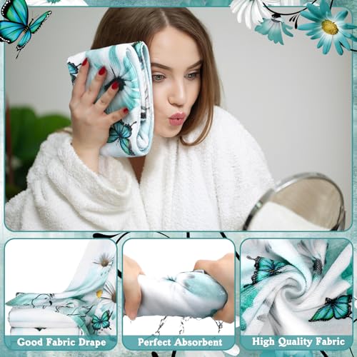 FuWeave 8 Pcs Rustic Farmhouse Shower Curtain Sets for Bathroom Daisy Floral and Butterfly Shower Curtain Sets with Rugs, Flowers Towels, Non-Slip Rug, Toilet Lid Cover, Bath Mat and 12 Hooks(Teal) - color: Daisy