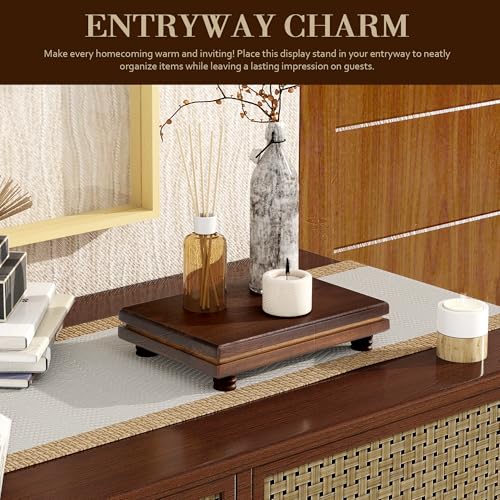 EOSAHR Rustic Wood Riser Display Stand for Home Decor – Farmhouse Riser for Decor as Cake Stand & Soap Holder - Ideal for Displaying Bathroom Accessories (Dark Acacia Wood) - color: Dark Acacia Wood