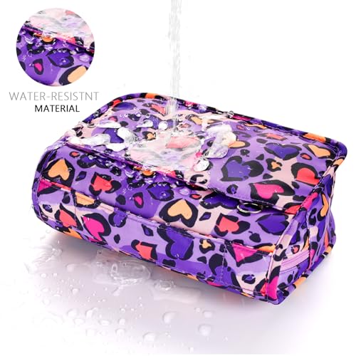 Kids Hanging Toiletry Bag for Girls, Travel Toiletry Bag for Little Young Girls Cosmetic Makeup Waterproof Wash Bag Toddler Traveling Toiletries, Leopard Purple - color: Leopard-Purple